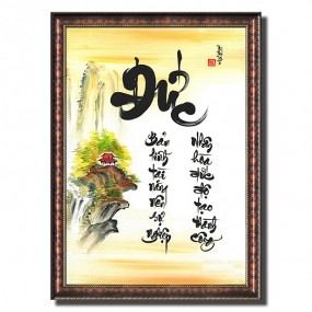 Tranh thư pháp vẽ tay chữ - ĐỨC -